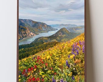 Columbia River Gorge Art Print, Dog Mountain Trail, Washington Wildflower Landscape Art, Pacific Northwest Home Decor