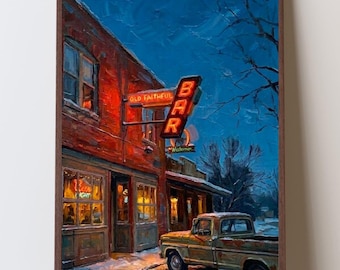 Vintage Montana Art, Stacey's Old Faithful Bar, Western Bar Art, Bozeman Art, Gallatin Gateway Decor