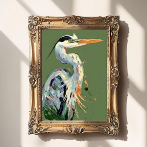 Regalo de garza azul grande colorida - Arte mural de Annapolis para amantes de las aves, impresión de naturaleza costera, póster ecológico inspirado en la bahía de Chesapeake