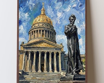 Stampa artistica del Campidoglio dello Stato della Virginia Occidentale, decorazione murale di Charleston, WV, statua di Abraham Lincoln, edificio del Campidoglio con la cupola dorata, regalo per la Virginia Occidentale