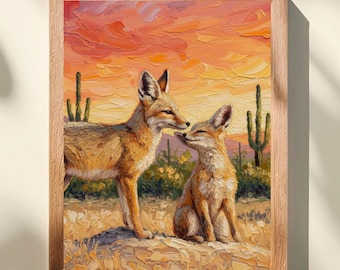 Desert Fox Art Print, Kit Fox and Baby Art, Desert Wildlife Decor, Southwest Wall Art