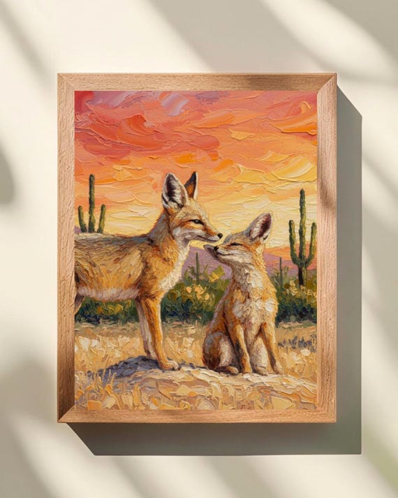 Desert Fox Art Print, Kit Fox and Baby Art, Desert Wildlife Decor, Southwest Wall Art