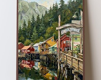 Ketchikan Alaska Art, Creek Street Wall Art, Alaska Cruise Decor, Historic Waterfront Boardwalk, Inside Passage Coastal Landscape Artwork