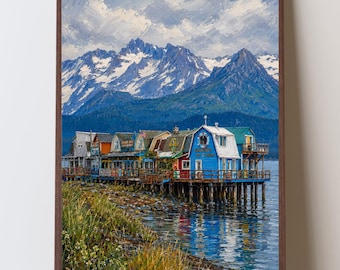 Homer Alaska Art Print, Kachemak Bay Coastal Mountain Wall Art, Homer Spit Alaska Boardwalk Landscape, Alaska Travel Decor