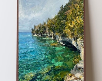 Door County Wisconsin Wall Art, Lake Michigan Artwork, Cave Point Coastal Cliff Print, Midwest Nature Home Decor