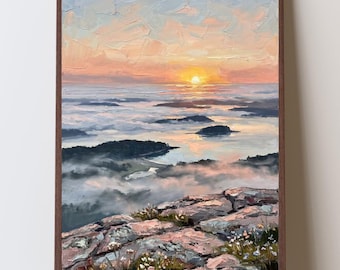 Cadillac Mountain Sunrise Art Print, Acadia National Park, Maine Coastal Landscape Wall Art, Morning Light Nature Decor