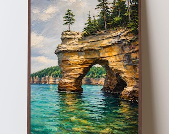 Pictured Rocks Michigan Art Print, Lake Superior Coastal Cliffs, Upper Peninsula Wall Art, Great Lakes Landscape, Midwest Nature Decor