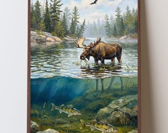 Moose Art Print, Minnesota Wildlife Art Print, Minnesota Lake House Decor, Boundary Waters Cabin Decor