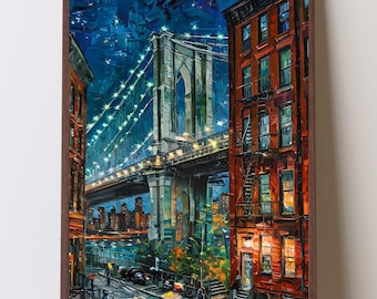 イーストリバーの絵画、ニューヨークの水彩画、ブルックリン橋