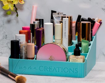 Organizador de maquillaje moderno: almacenamiento de cosméticos elegante y funcional