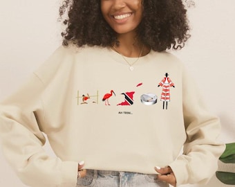 Embroidered Trinidad & Tobago Crewneck Sweatshirt, Trini Souvenir