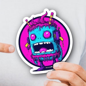 Mad Mint Morris - Adesivo Monster Candy sconcertante - Arte retrò dei cartoni animati colorati turchese e rosa