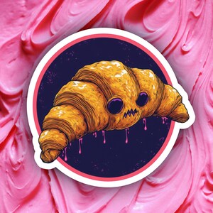 Design pazzo di croissant - Adesivo carino per cibo francese - Stile fumetto retrò