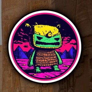 Sticker Mummie Chaos: Oude Egyptische Piramides Cartoon Sticker