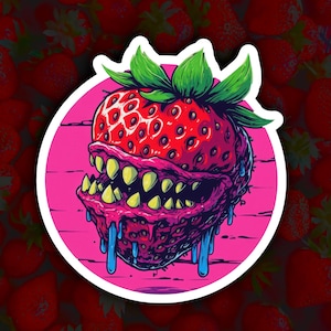 Fragola malvagia, design malato, frutto, adesivo - Orrore retrò in stile cartone animato!