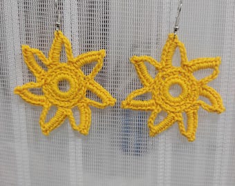 Earrings Crochet Sun Earrings Colorful Gift for Her Birthday Party Earrings for Mom Yellow Earrings gift ideas for Valentines Day Gift Boho