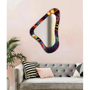 Asymmetrical Wall Mirror - Colorful Digital Print Decorative Mirror - Funky Modern Art Home Decor