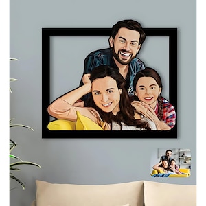Personalisierte 3D-Karikaturporträts aus Holz - Benutzerdefinierte Ganzkörper-Familienwandkunst | Einzigartiges Geschenk für Paare, Freunde oder Home Decor