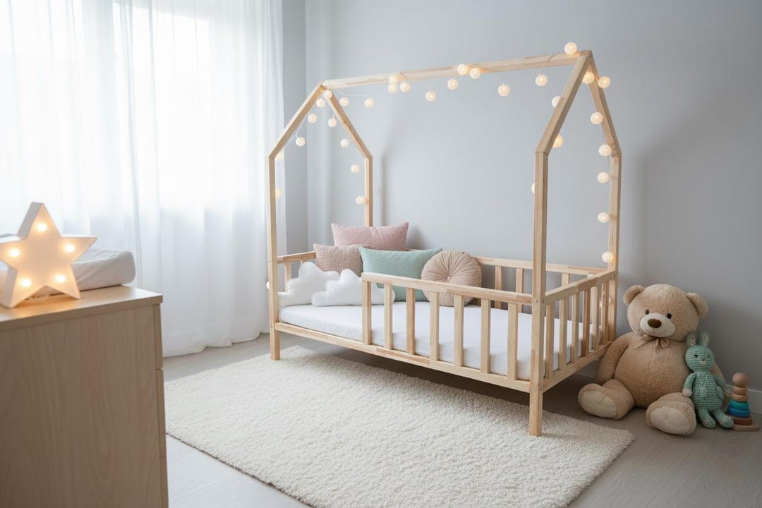 Aurora Railing AURORA Children's Bed With Wooden Railing and Frame - Etsy