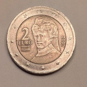 Rare 2 euro coin 2002, Bertha Von Suttner, Austria 2002 euro coin, vintage collectible euro coin