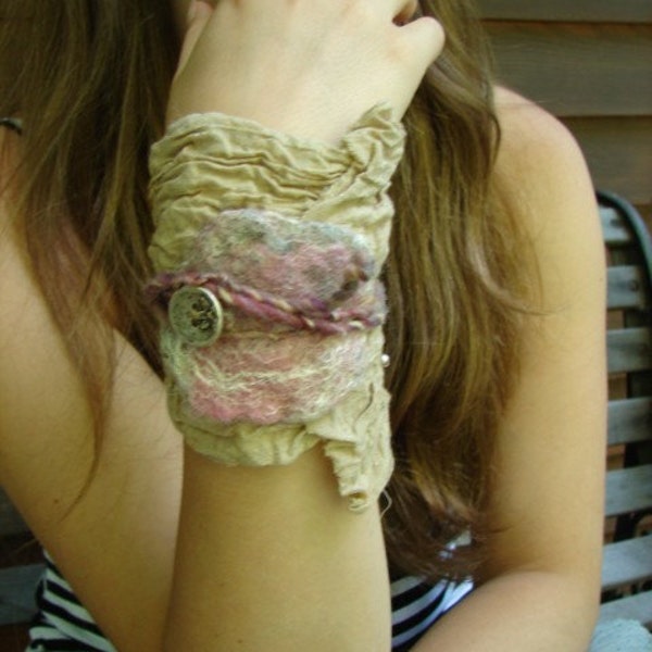 sand and pink cuff nuno felt and pearls
