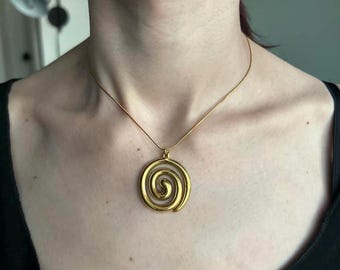 Gold Spiral Pendant Vortex Necklace: Stainless Steel Snake Chain Modern Sculptural Statement