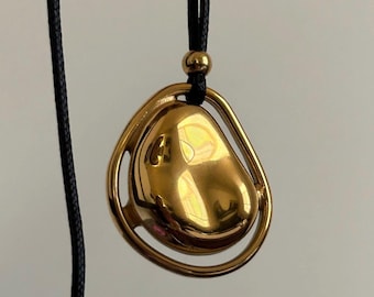 Stainless Steel Gold Boho Summer Beachy Geometric Shape Pendant on Balck Choker Cord • Handmade Vintage Minimalist Y2K Jewelry Gift For Her
