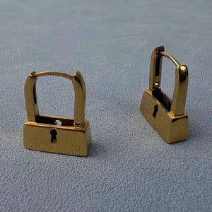 Boucles d'oreilles créoles dorées, motif cadenas en acier inoxydable, bijoux gothiques Y2K étanches