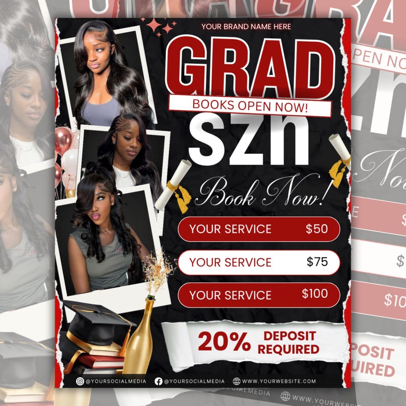 Promotional Grad Graduation Booking Flyer, Grad Szn 2026 Special Flyer, Graduation Deals ...