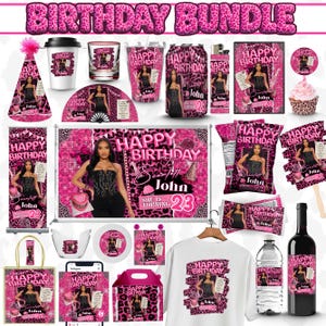 Pink Cheetah Birthday Bundle,Birthday Party Decor, Cheetah Birthday Chip Bag, Backdrop,Birthday Flyer,Birthday Pink Cheetah Birthday Banner