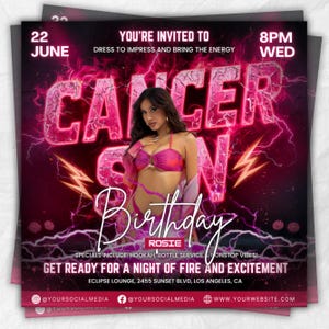 Cancer Season Party Flyer, Birthday Szn Flyer, Cancer Invitation Flyer, Cancer Birthday Event, Social Media Flyer, Premade Flyer Template