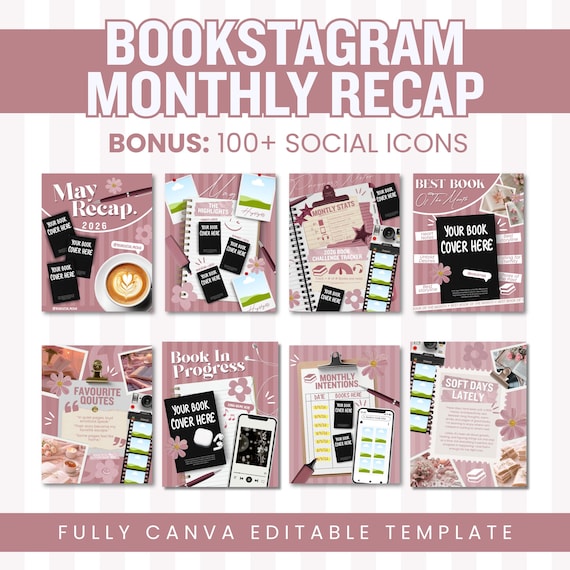 Bookstagram Monthly Reading Recap Templates, Book Review Instagram Posts, Cozy Post for Book Lovers, Authors & Bloggers Social Media Content