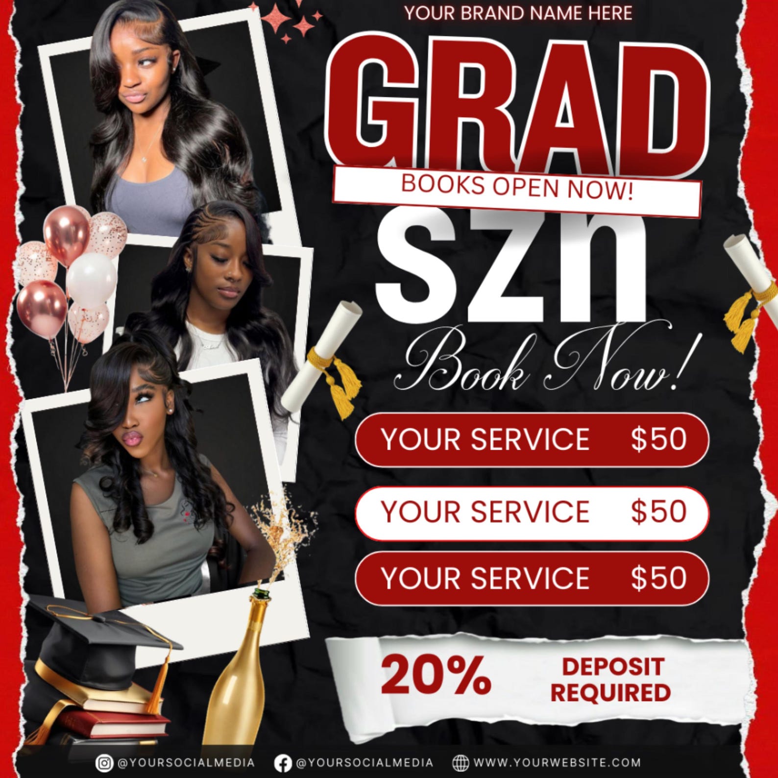 Open Grad Graduation Booking Flyer, Grad Szn 2026 Special Flyer, Graduation Deals ...