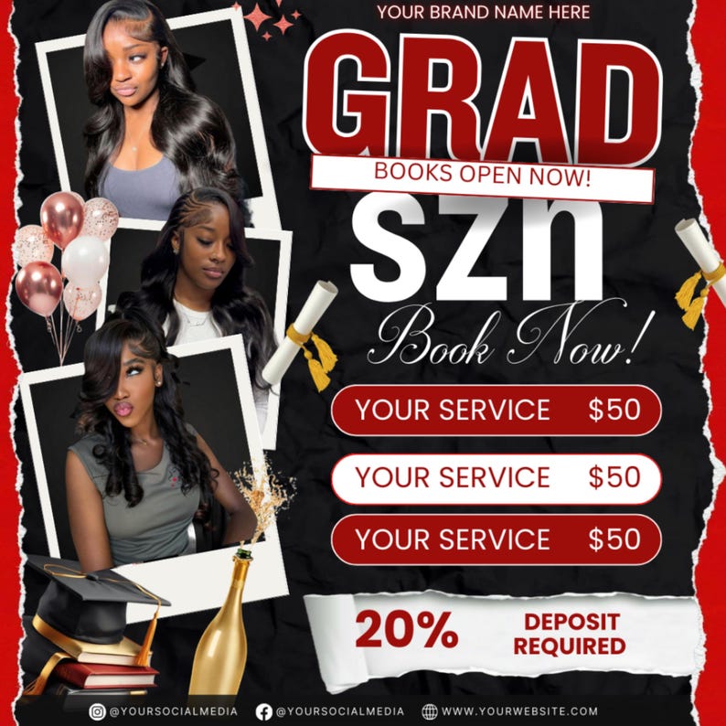 Promotional Grad Graduation Booking Flyer, Grad Szn 2026 Special Flyer, Graduation Deals ...