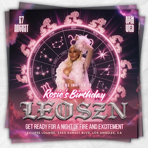Leo Season Party Flyer, Birthday Szn Flyer, Leo Invitation Flyer, Leo Birthday Event, Social Media Flyer, Premade Flyer Template