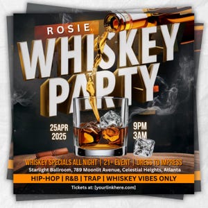 Whiskey Party Flyer, Night Club Flyer, DJ Party Invitation, Drink Party Flyer, Saturday party, Canva Editable Template, Instant Download
