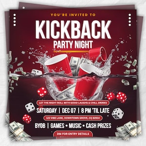 Kickback Party Flyer, Editable Kickback Club Flyer, Club DJ Party Invite, Event Flyer, Social Media Flyer, Canva Template, Instant Download