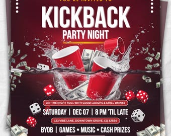 Kickback Party Flyer, Editable Kickback Club Flyer, Club DJ Party Invite, Event Flyer, Social Media Flyer, Canva Template, Instant Download