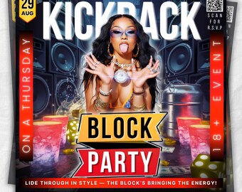 Kickback Party Flyer, Editable Kickback Club Flyer, Club DJ Party Invite, Event Flyer, Social Media Flyer, Canva Template, Instant Download