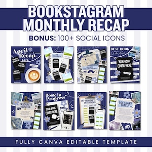 Modelli per riepiloghi mensili di lettura su Bookstagram, post di recensioni di libri su Instagram, post accoglienti per amanti dei libri, autori e blogger - Contenuti per i social media