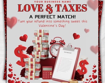 Tax Preparation Flyer, Valentine&#39;s Tax Flyer, Tax Season, Tax Prep Season Flyer, Accountant Flyer, Editable Tax Prep Instagram Template