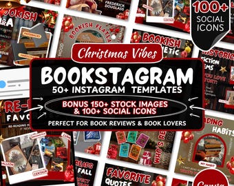 Christmas Bookstagram Carousel Template, Booktok Instagram Posts,Cozy Aesthetic Post for Book Lovers,Authors & Bloggers Social Media Content