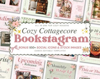 Cottagecore Bookstagram Carousel Template & Booktok Instagram Post,Cozy Aesthetic Post for Book Lovers,Authors Bloggers Social Media Content