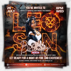 Leo Season Party Flyer, Birthday Szn Flyer, Leo Invitation Flyer, Leo Birthday Event, Social Media Flyer, Premade Flyer Template