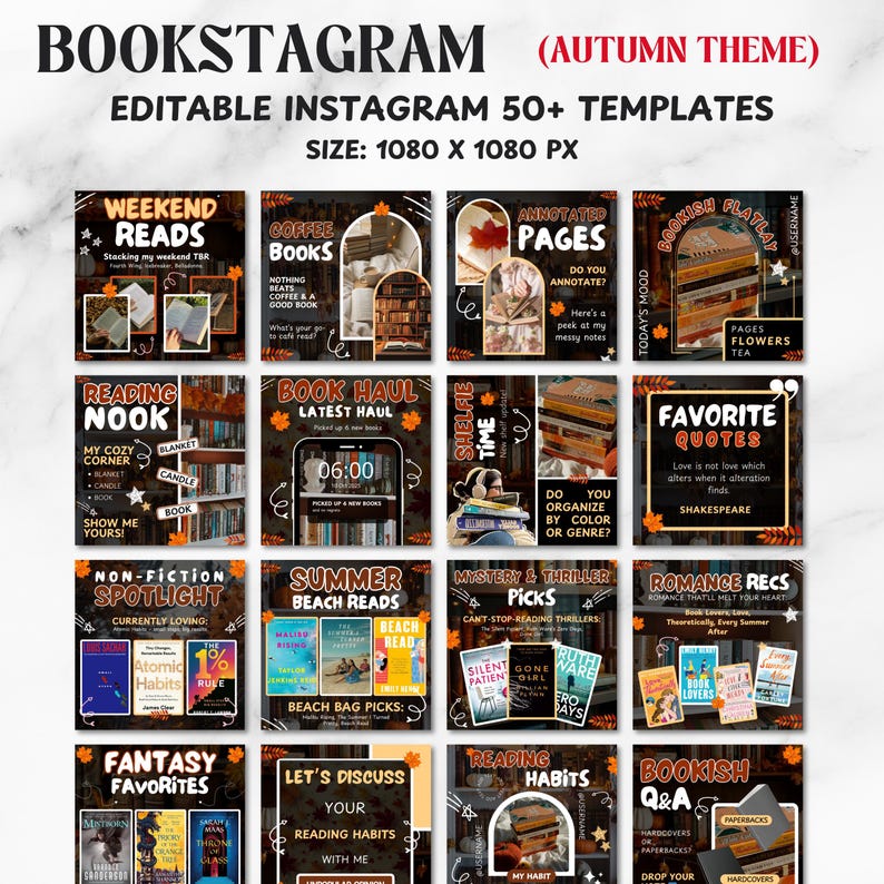 Bookstagram Template Instagram for Canva, Bookish Social Media Kit ...
