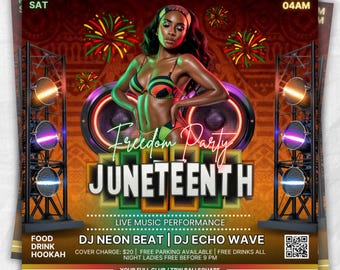 Juneteenth-flygblad, Juneteenth-festflygblad, Juneteenth-firandeflygblad, DJ-festflygblad, Juneteenth-firande, redigerbar Canva-mall