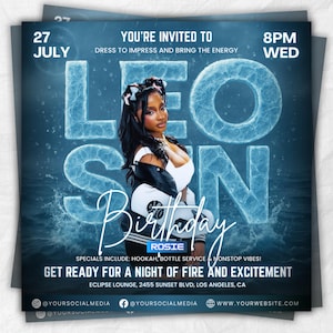 Leo Season Party Flyer, Birthday Szn Flyer, Leo Invitation Flyer, Leo Birthday Event, Social Media Flyer, Premade Flyer Template