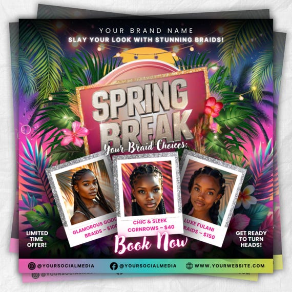 Spring Booking Flyer, Spring Sale, Spring Break Sale Flyer, DIY Flyer Template Design, Spring Flyer, Hair Lash Nail Makeup Braids Wigs Canva