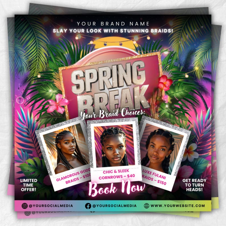 Spring Booking Flyer, Spring Sale, Spring Break Sale Flyer, DIY Flyer Template Design, Spring Flyer, Hair Lash Nail Makeup Braids Wigs Canva