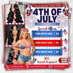 4th of July Booking Flyer, 4th of July Makeup Deals Flyer, Independence Day Flyer, Appointent Available, Social Media Post, Canva Editable